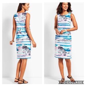 New Talbots Novelty Beach Print Watercolor Stripe Sheath Dress Petite Size 8 8P